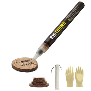 

Chemical Woodburning Pen DIY Projects Fine Tip Burner Wood Mark Charred Marker Pen Tool with Wooden Blocks, Gloves