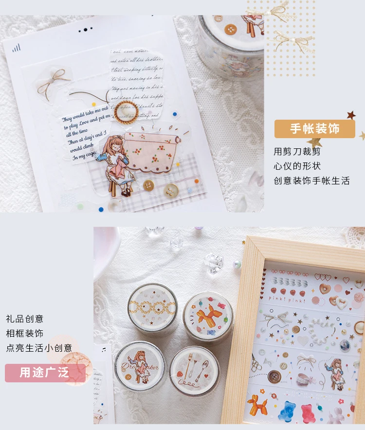 Милый прозрачный набор декоративного скотча Васи для девочек, японские наклейки для домашних животных, скрапбукинг, клейкая пленка, Kawaii, корейский, стационарный