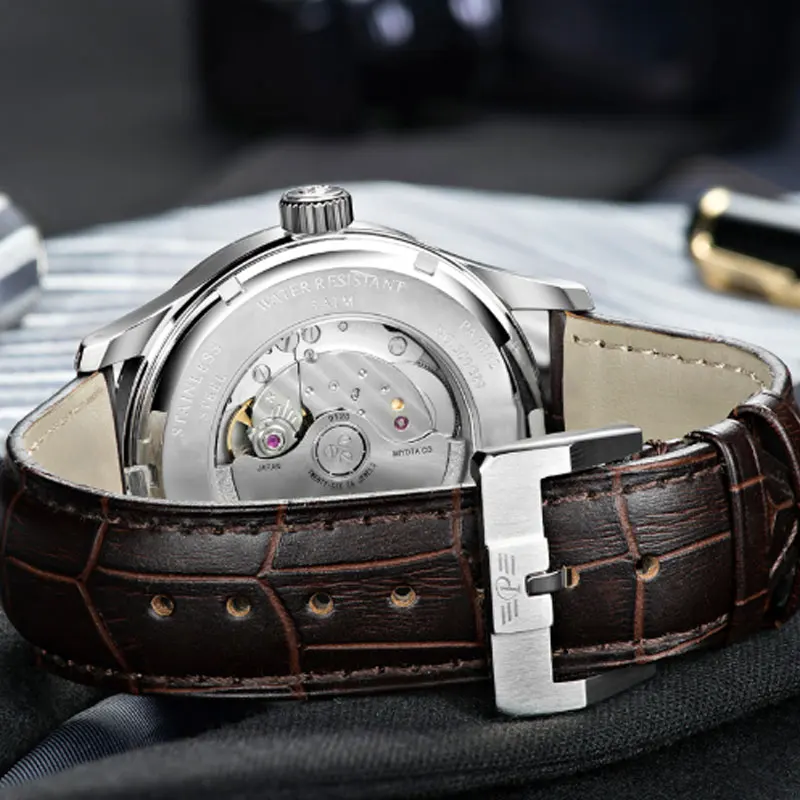 Parnis 42 мм автоматические часы Moon Phase запасная Мощность для мужчин люксовый бренд