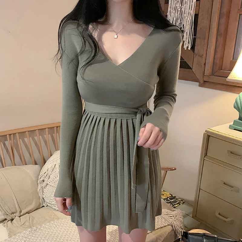 

Winter Women'S Dress 2021 Bodycon Sweater Women Dress Long Sleeve Knitted Dresses Maxi Vintage Oversize Dresses Knitting Fall