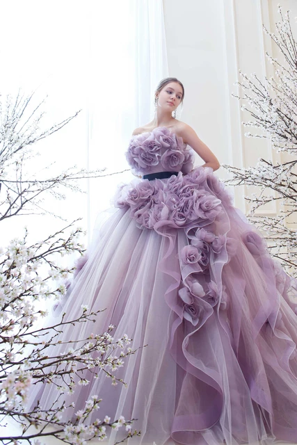 Real Gorgeous Purple Ball Gown Off The Shoulder Long Train Wedding Dress