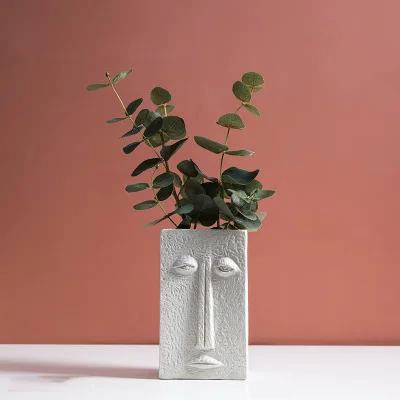 Strongwell скандинавские абстрактные лица керамическая ваза белая матовая портретная Скандинавская Цветочная ваза Настольный украшения для дома Рождественский подарок - Цвет: Square-L-3