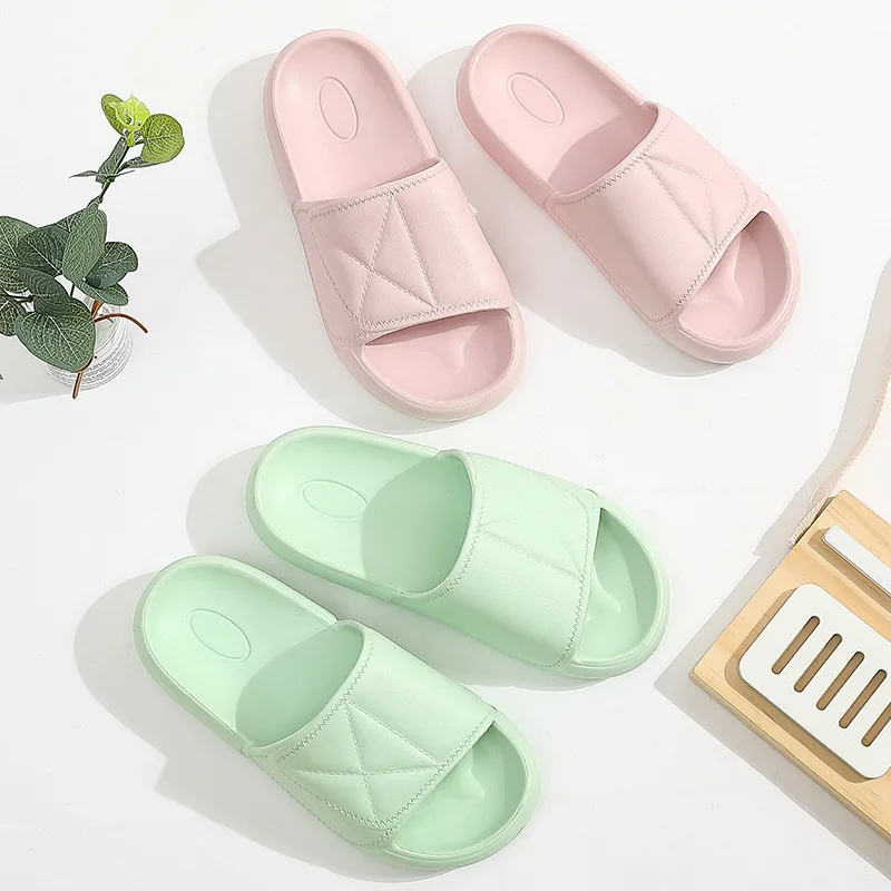 Men Outdoor Indoor Slippers Summer Solid Light Color Hook&Loop Upper Non Slip Slides Beach Home Male Shoes Thick Soft Sole