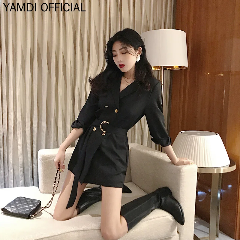 YAMDI женский однотонный черный белый блейзер Jucket женский костюм с воротником, пальто Корейская верхняя одежда Blaser женсткая куртка Doiuble