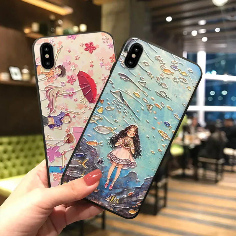 Чехол для телефона с Аниме ANOHANA глубоководная девушка кот iPhone 11 12 13 ProMax X XR XS Capa