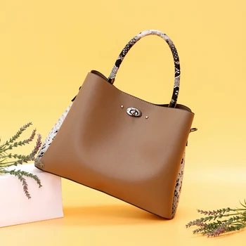 

Famous brand hand bag lady casual snake pattern wild tote leather designer women shoulder composite purse trend bag for women