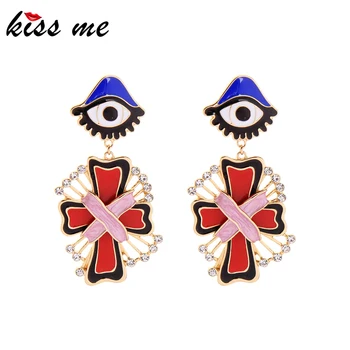 

kissme Hyperbole Multicolor Enamel Cross Evil Eye Drop Earrings For Women Exquisite Crystal Gold Color Earrings Fashion Jewelry