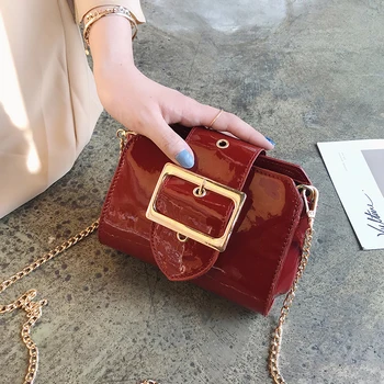 

2018 Summer Fashion New Handbag High quality PU Leather Women bag Patent Leather Bright Shell Small Square Chain Shoulder bags