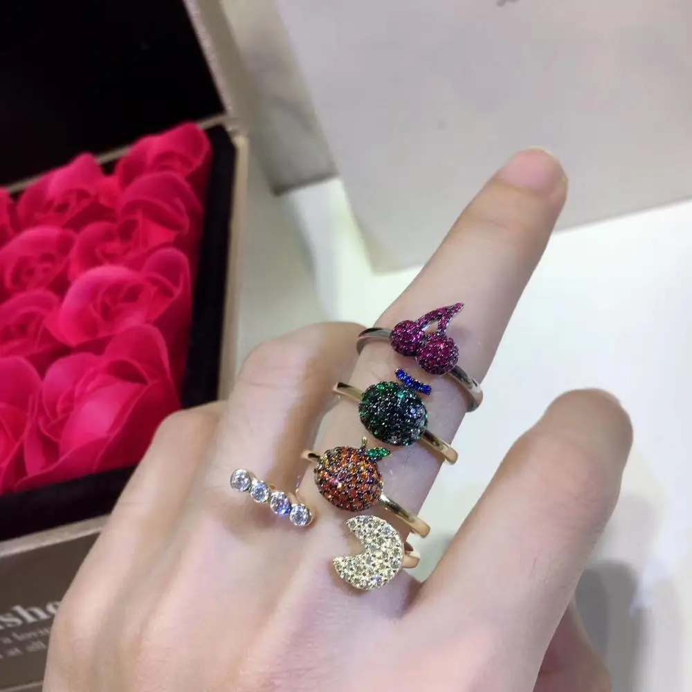 

Fashion Hot Sale Brand 925 Sterling Silver Rhinestone-Filled Fun Pac-Man Fruit Ring Single Shaped Ring Silver Jewelry for Women