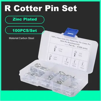 

100PCS Zinc Plated Hair Pin Hitch Retaining R Clip Lynch Cotter Spring Assorted Kit Split Cotter Pins Kit Set Fastener Pins
