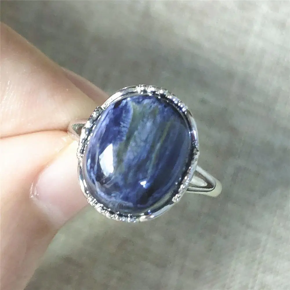 

100% Natural Blue Pietersite Gemstone Chatoyant Adjustable Size Ring 14x12mm From Namibia 925 Silver Crystal Women Men AAAAA