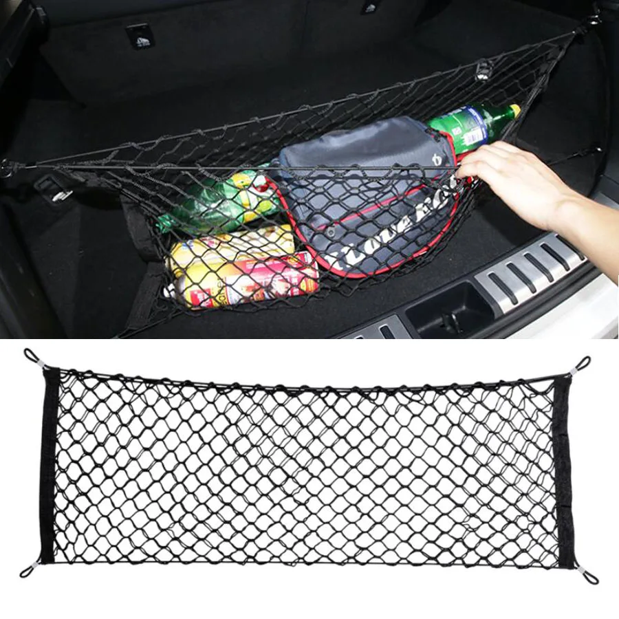 

90x40cm Car Rear Trunck Organizer Net Pocket Auto SUV String Cargo Mesh Elastic Storage Bag Luggage Holder Stand with Hooks