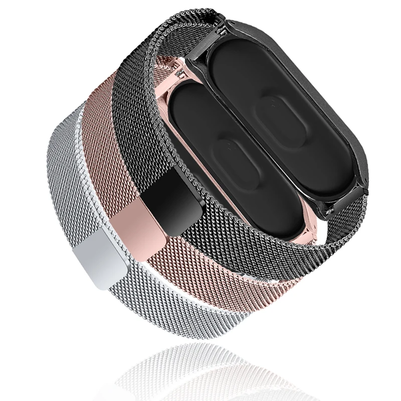

Milanese Metal Mesh Snap Button Mi Band 3 4 Slide Fastener Strap Stainless Steel Bracelet Wrist Band Magnetic Miband Watchband