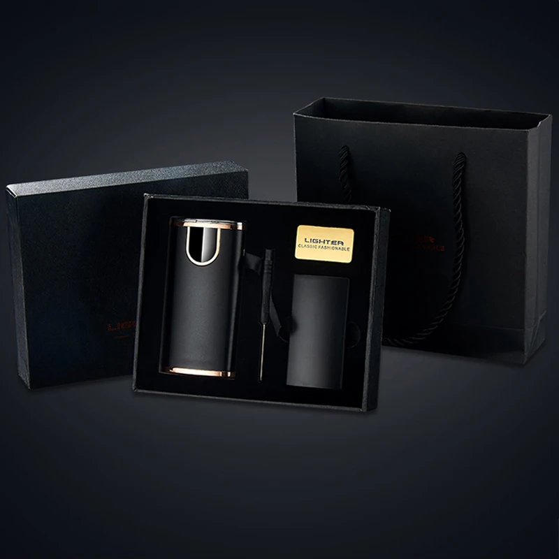 Lighter Rechargeable Windproof Cigarette Dual USB Electric Lighter Flameless Electronic Gadgets LED Spotlight Portable Charger