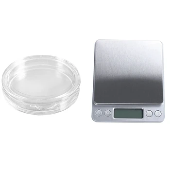 

10Pcs Small Round Transparent Plastic Coin Capsules Box 26Mm & 1Pcs Precision 3000G X 0.1G Digital Scale Balances Weight