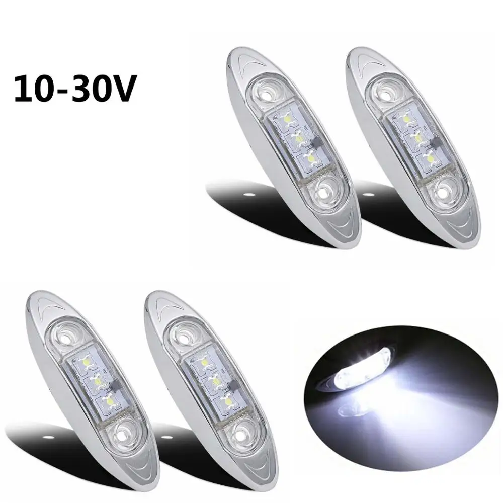 

Fuleem 4pcs White 3LED Side Marker Light for Trailer Truck Boat 10-30v Waterproof