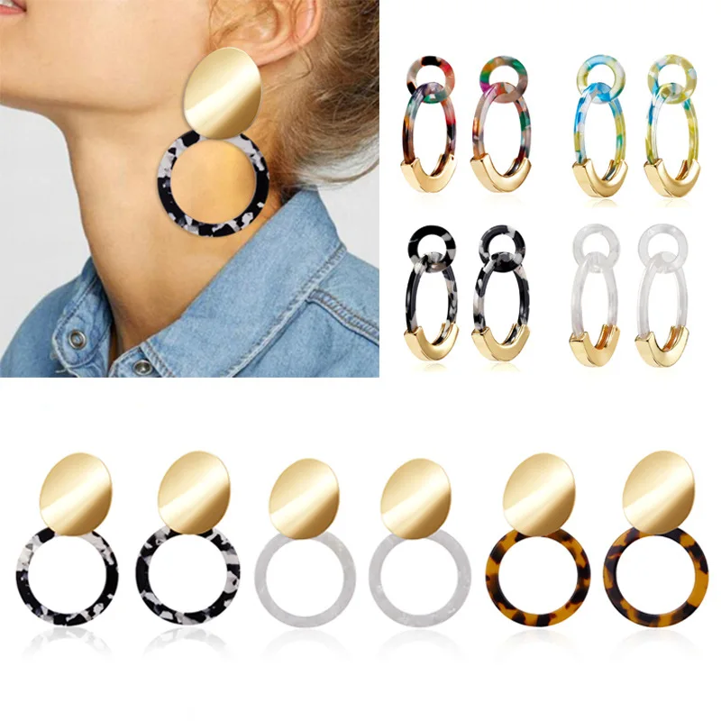 

Big Bohemia Colorful Acrylic Drop Earring For Women Fashion Leopard Print Acetate Dangle Round Geometry Resin Statemen Earrings