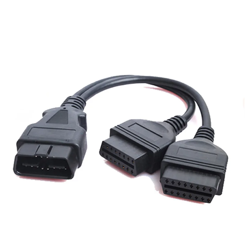30cm Black Splitter Extension Cable Right Angle OBD-II Male To Female Sockets