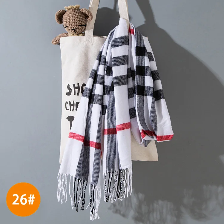 Осенне-зимний детский шарф в полоску, клетчатый теплый мягкий шарф из искусственного кашемира, модный шарф для мальчиков и девочек - Цвет: 26