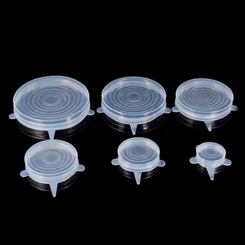 

New Arrival 6Pcs/ Set Universal Silicone Saran Wrap Cover Lids Food Bowl Pot Stretch Kitchen Vacuum Seal Reusable Suction Sealer