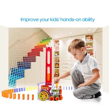 

60Pcs Colorful Building Blocks Domino Train Toy Set Rally Electric Train Dominoes Game Colorful Dominoes Toy Domino Train