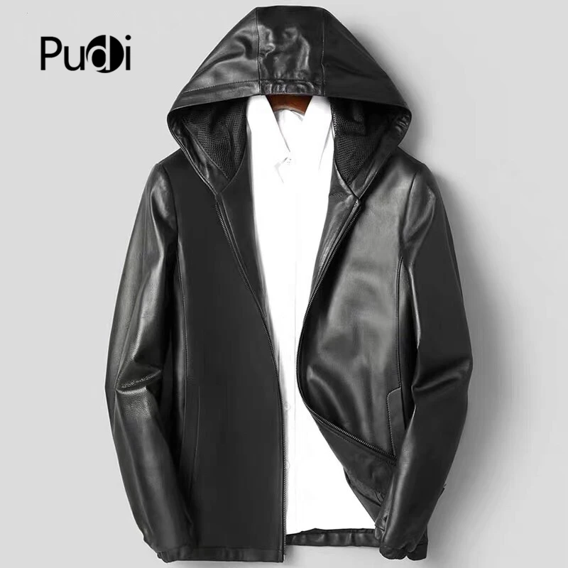 Pudi MT934 новые модные мужские куртки пальто с капюшоном короткие оригинальные жакеты из овечьей кожи Верхняя одежда из натуральной кожи