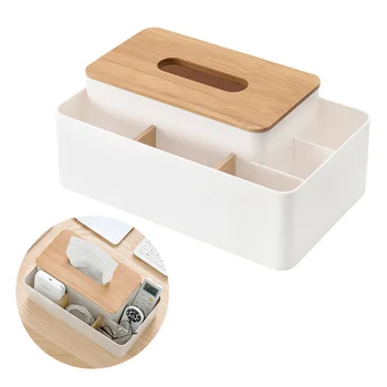 

Multi-function Tissue Box Durable Sundries Storage Container Useful Paper Towel Organizer for Home Bar Office (White)