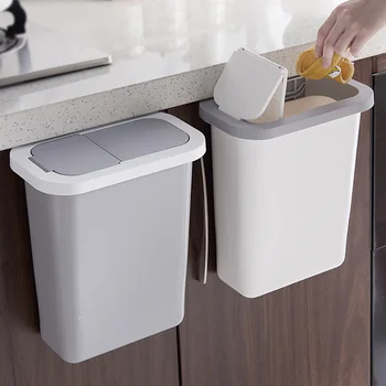 

Kitchen Bin Trash Wall-Mounted Sliding Lid Trash Can Kitchen Cabinet Door Hanging Garbage Storage Can Rubbish Container Box