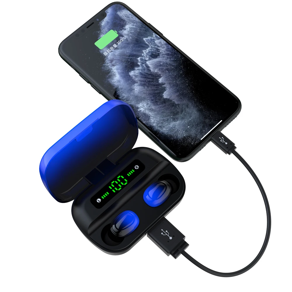 Градиентная сенсорная Bluetooth 5,1 гарнитура 1500 мАч зарядная коробка гарнитура с двойным цифровым дисплеем мини наушники красные игровые наушники