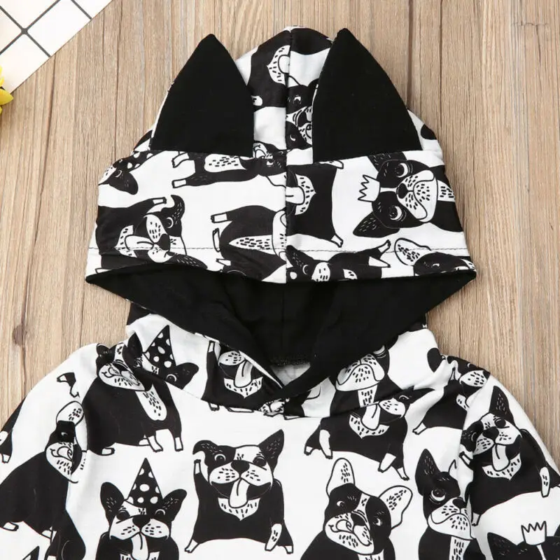 0-24M Infant Baby Girl Boy Clothes Long Sleeve Cartoon Dog Hooded Tops+Pants Outfit