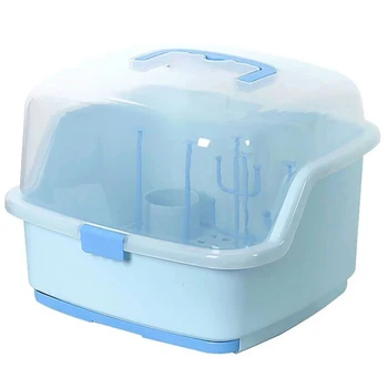 

Anti Dust Baby Bottles Storage Box Drying Rack Tableware Dry Case Cleaning Dryer Drainer Storage Container-Blue