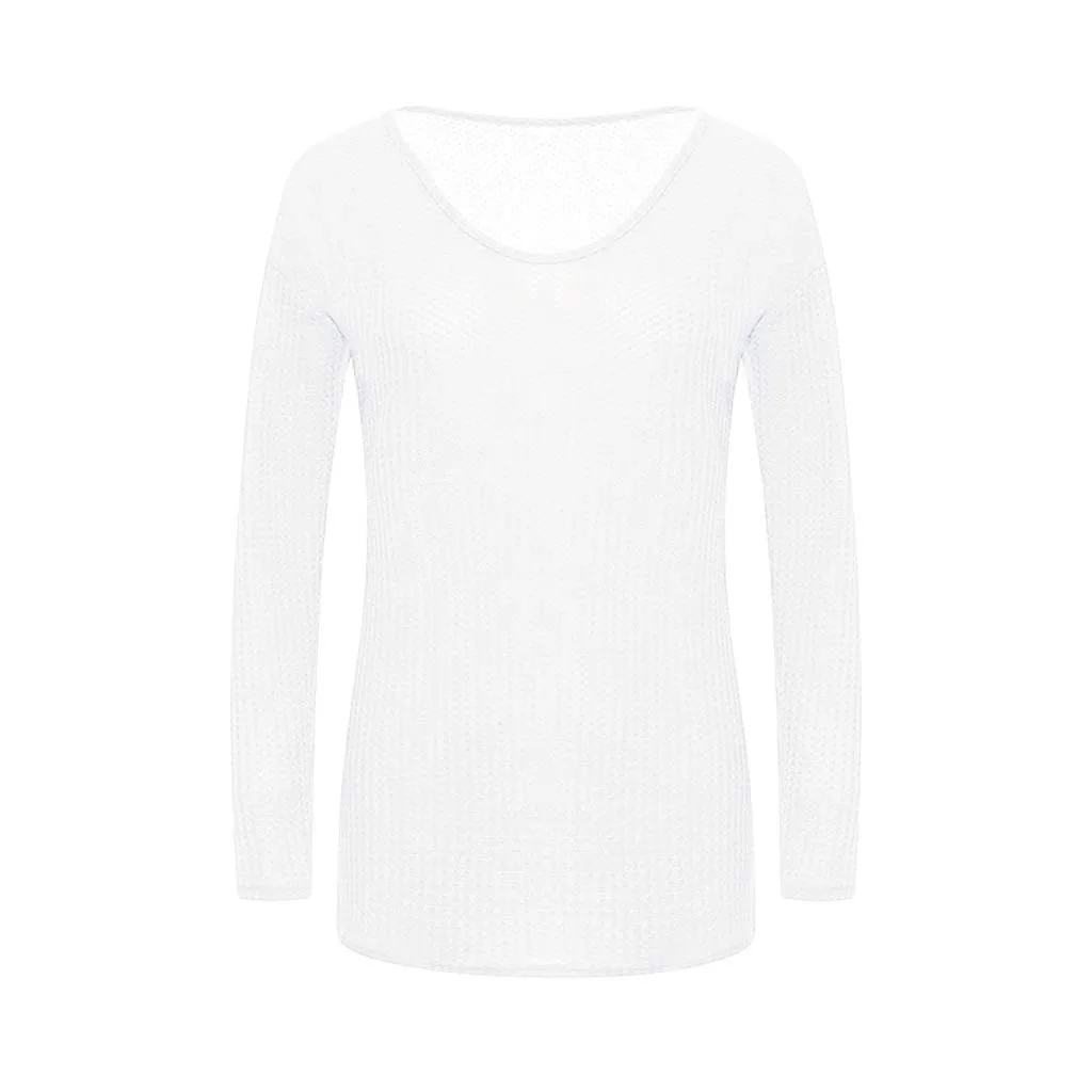 Jaycosin Fashion Casual Lady Long Sleeve V-neck Sweater Stylish Comfortable Soft Solid Color Knitting Slim Blouse Sweater Tops
