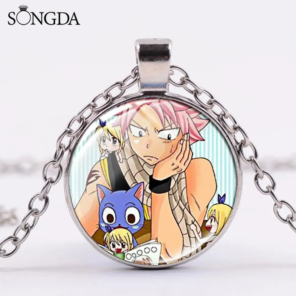 Fairy Tail Natsu Cosplay Necklace Personality Glass Photo Dome Pendant Cool Anime Cartoon Jewelry Gift for Boys | Украшения и