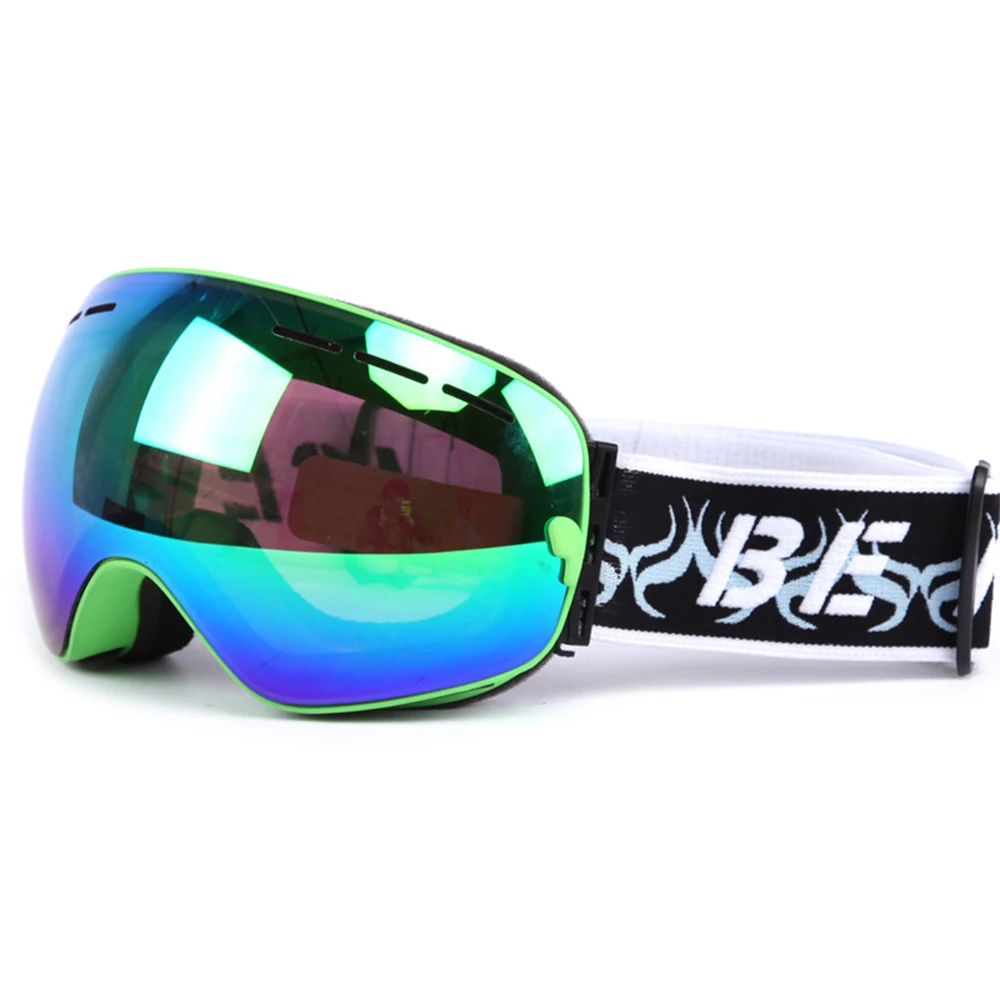 Green frame BENICE лыжные очки для взрослых, лыжные очки для катания на коньках, UV400, анти-туман, большая Лыжная маска, очки для катания на лыжах, мужские, женские, снежные очки для сноуборда - Цвет: Green frame