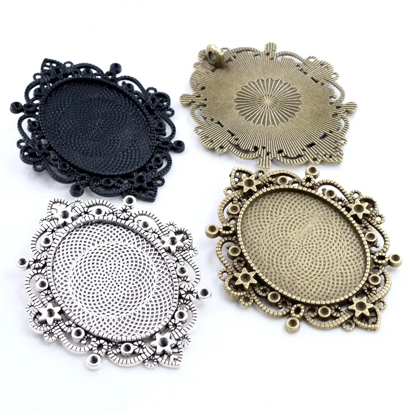 

New Fashion 5pcs 30x40mm Inner Size Black Antique Silver and Bronze Pierced Style Cabochon Base Setting Charms Pendant