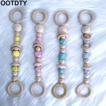 

2 Pcs/set Simple Baby Wooden Bracelet Teether Set Kids Infants Beads Teeth Bite Grip Hanging Ornament