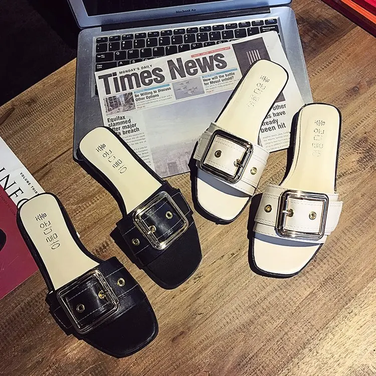 

Slipper Women's Summer Outer Wear 2018 New Style Flat Heel Platform Thick Bottomed Sandals Leather Belt-Style Korean-style Versa