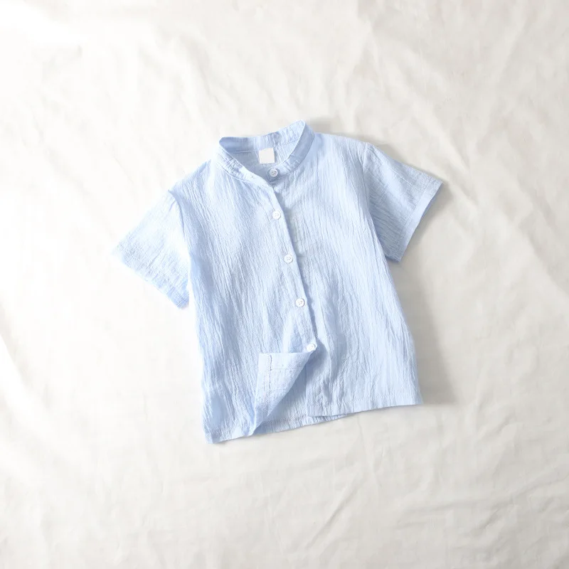 Летняя детская однотонная сетчатая рубашка детская рубашка с короткими рукавами и воротником-стойкой детская одежда 32118