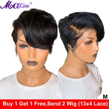 Парик Pixie, короткий Боб, кружевные передние человеческие волосы, парики для черных женщин, объемный волнистый парик, бразильский парик, человеческие волосы Remy Maxine, плотность 150