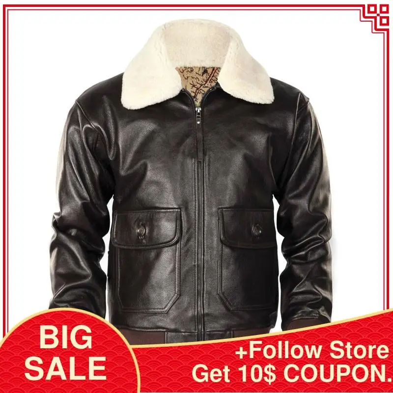 

2020 USAF Genuine A2 Pilot Leather Jacket Wool Collar Thick Cowhide Winter Russian Aviator Leather Coat Customized FREE SHIPPING
