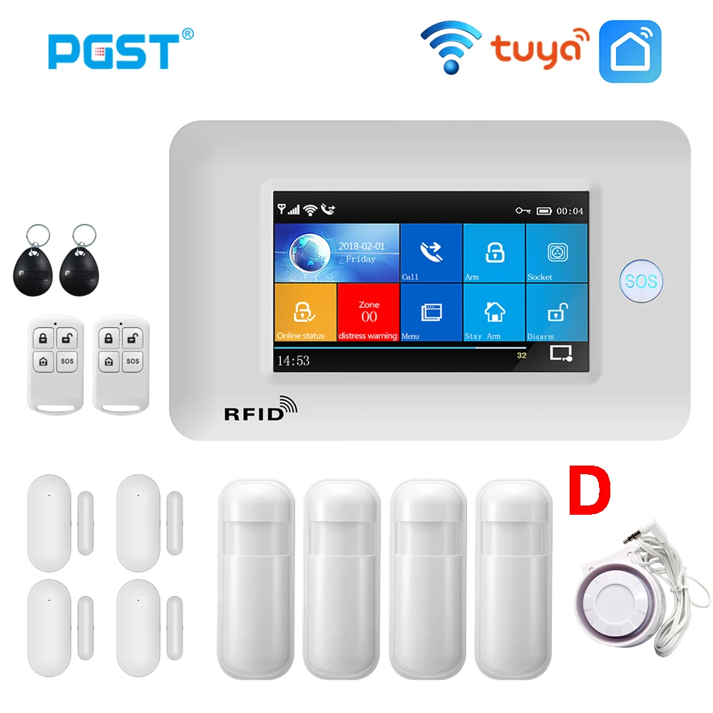 PGST New PG106 TUYA WiFi GSM Alarm System with Motion Sensor RFID Card Security Burglar Alarm Smart Life app Contorl