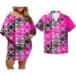Polynesian Tribal Couple Clothes Suits Women Off Shoulder Dress Matching Men Shirt for Party Wedding Clothing Island Wear