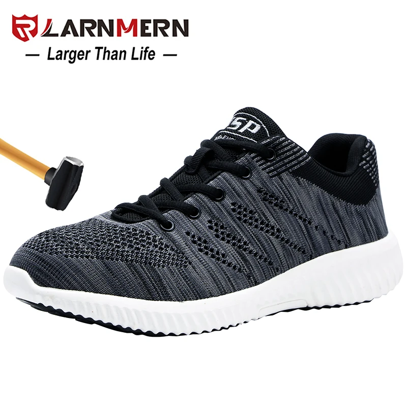 LARNMERN Mens Work Shoes Steel Toe Safety Breathable Comfortable Anti-smashing Anti-puncture Non-slip Reflect Outdoor Sneaker