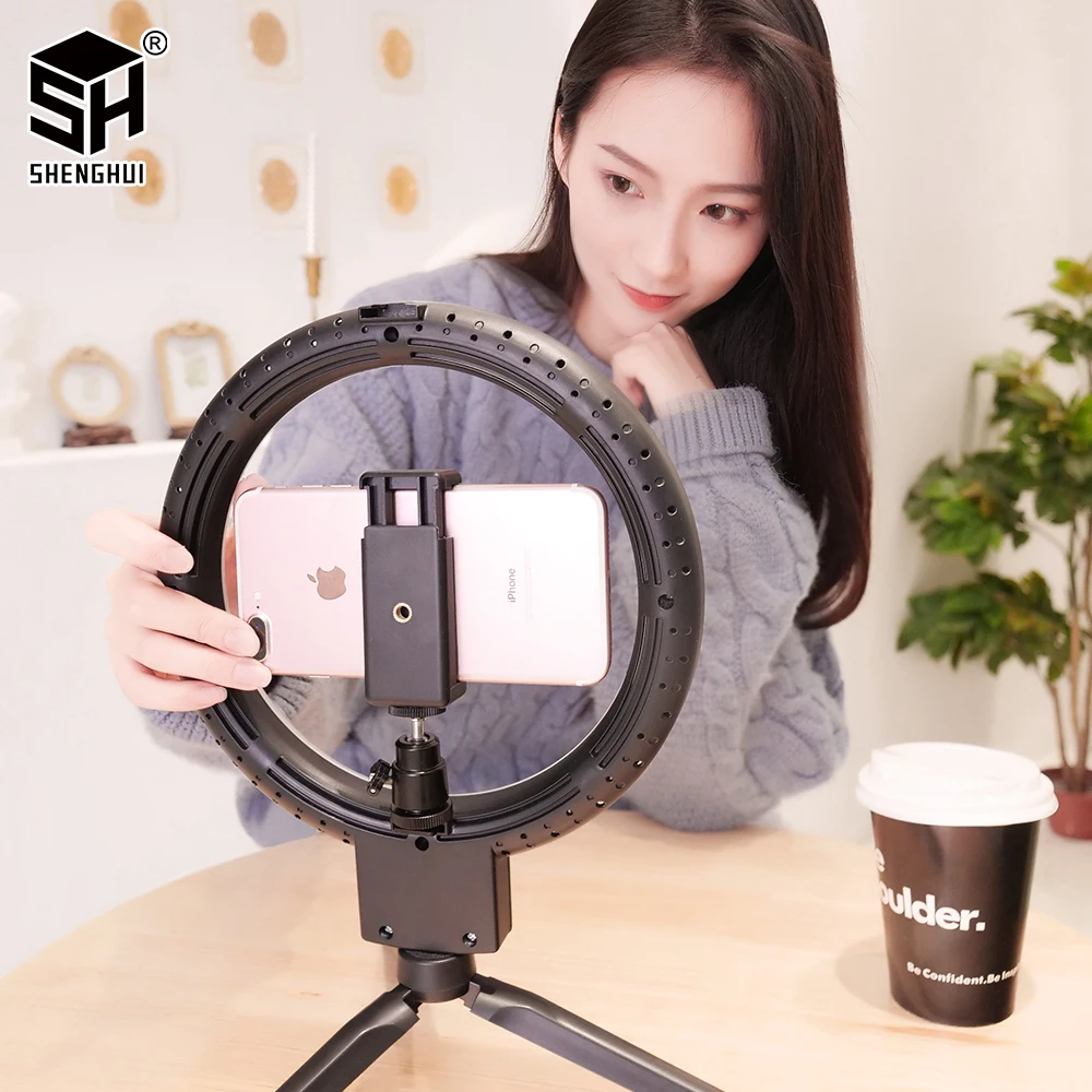 SH-9 인치/23cm 셀카 링라이트 Led 사진 필 조명 삼각대 스탠드, Usb 충전 Led 램프 메이크업 라이브 스트림