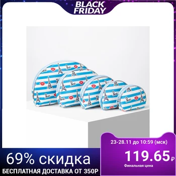 

5-in-1 cosmetic bag set, zipped compartment, blue
