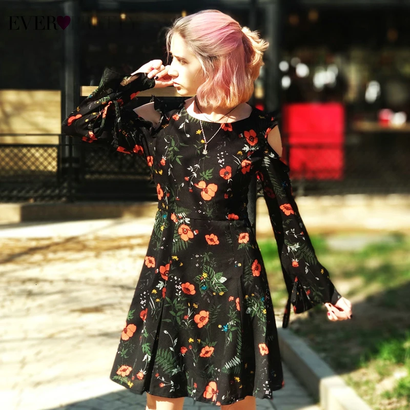 Сексуальный с принтом с цветами Выпускные платья Ever Pretty A-Line v-образным вырезом 3/4 рукав черный шифон Формальные платья Vestidos De Festa