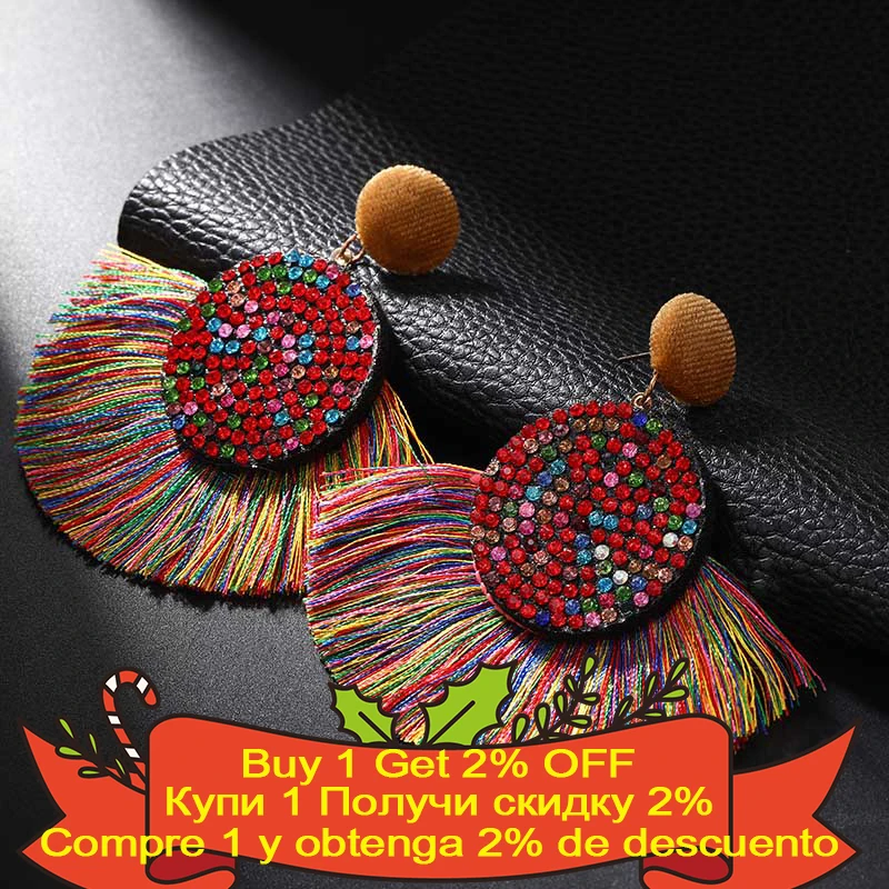 

2019 New Tassel Earrings For Women Sector Crystal Drop Earrings Multicolor Long Earings Fashion Jewelry Boho Style Gift for Girl