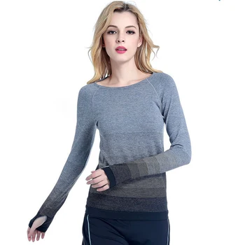 

SALSPOR Women Tees Tops O-Neck Long Sleeve Breathable Push Up Tees Female Fashion Gradient Tops Workout T-Shirt Tops Feminine