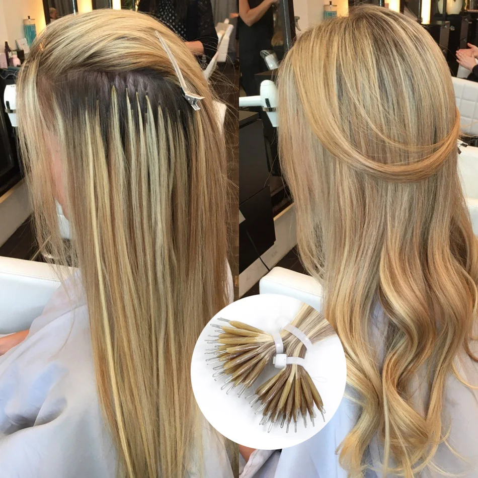 Isheny 14 18 22 Remy Micro perlas extensiones de cabello en Nano anillo enlaces cabello humano recto 9 colores cabello rubio europeo
