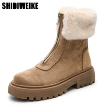 Женская зимняя обувь; женские ботильоны на молнии; Новые повседневные модные теплые женские зимние ботинки на платформе с искусственным мехом; J554